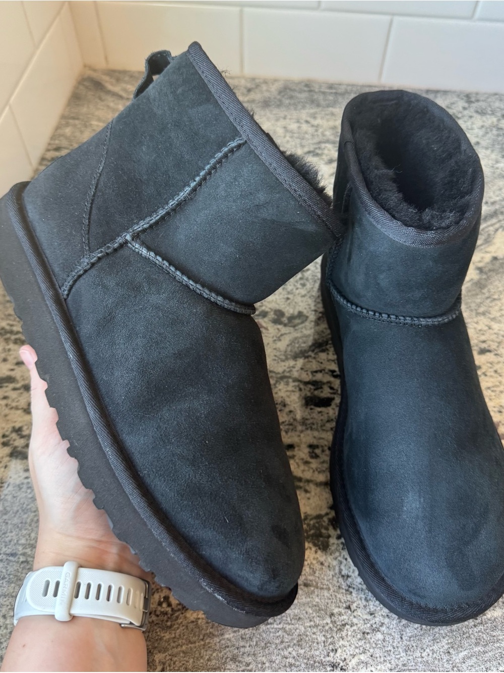 UGG Black Short Suede Shearling Boots